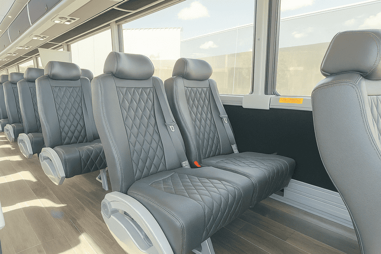 interior of Dearborn Minibus Company charter bus